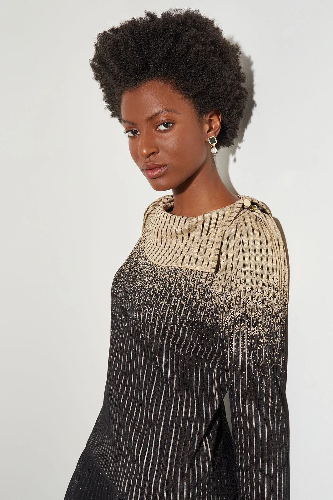 Drape Collar Tunic - Shimmer Stripe Knit