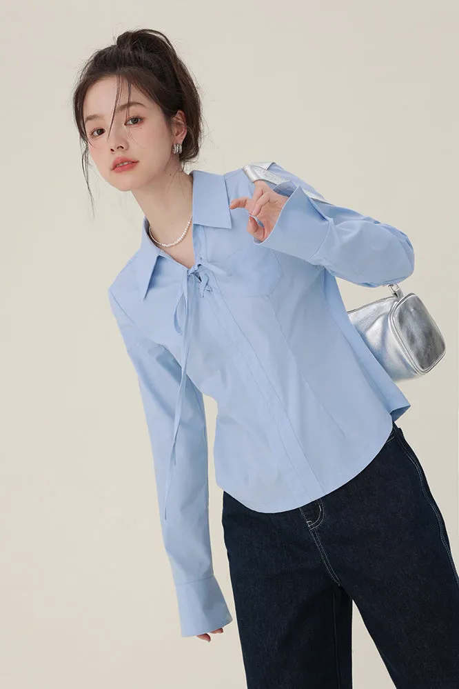 Drawstring Collar Blouse