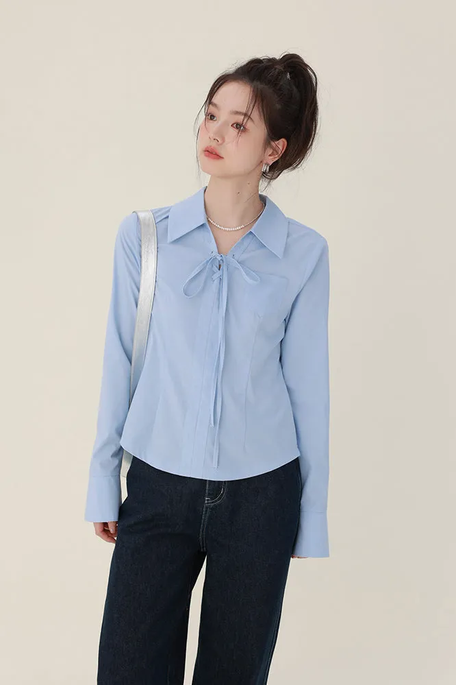 Drawstring Collar Blouse