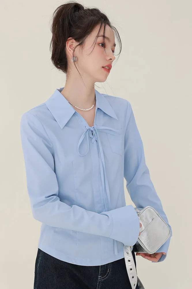 Drawstring Collar Blouse