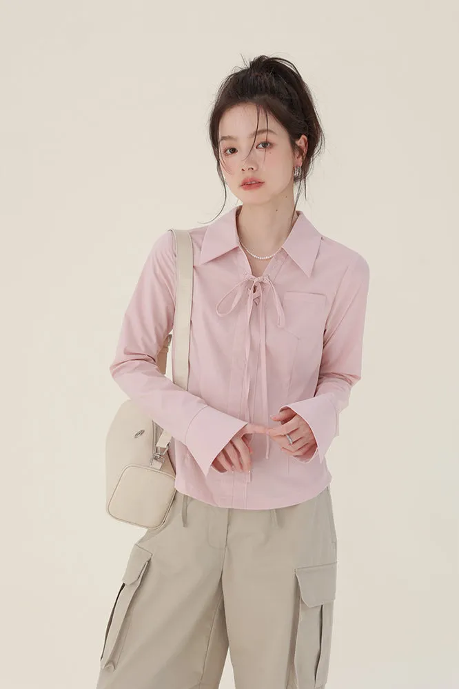 Drawstring Collar Blouse