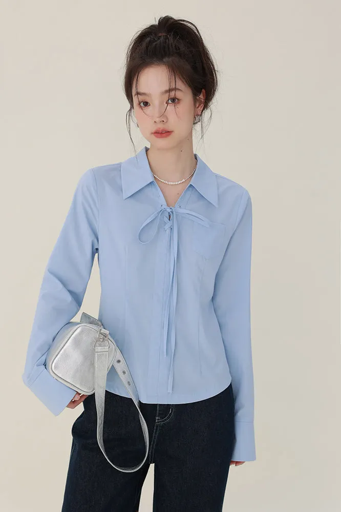 Drawstring Collar Blouse