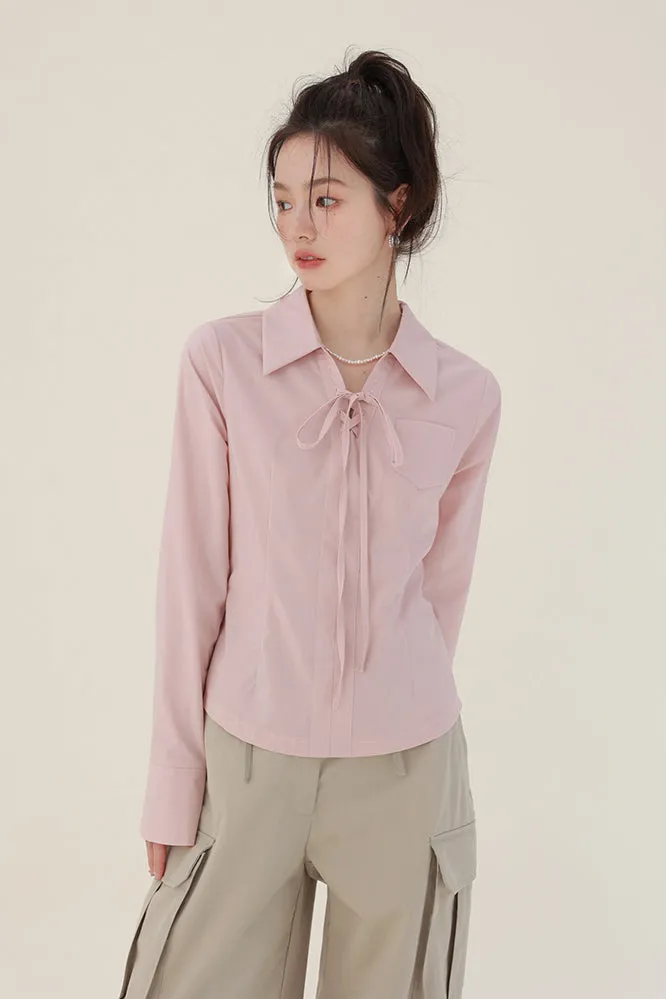 Drawstring Collar Blouse