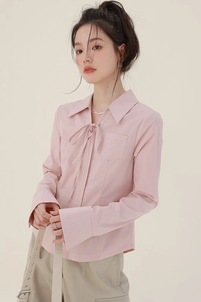 Drawstring Collar Blouse