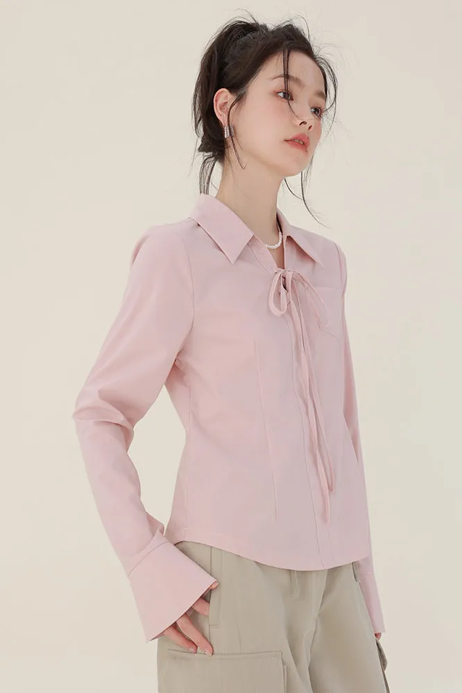 Drawstring Collar Blouse