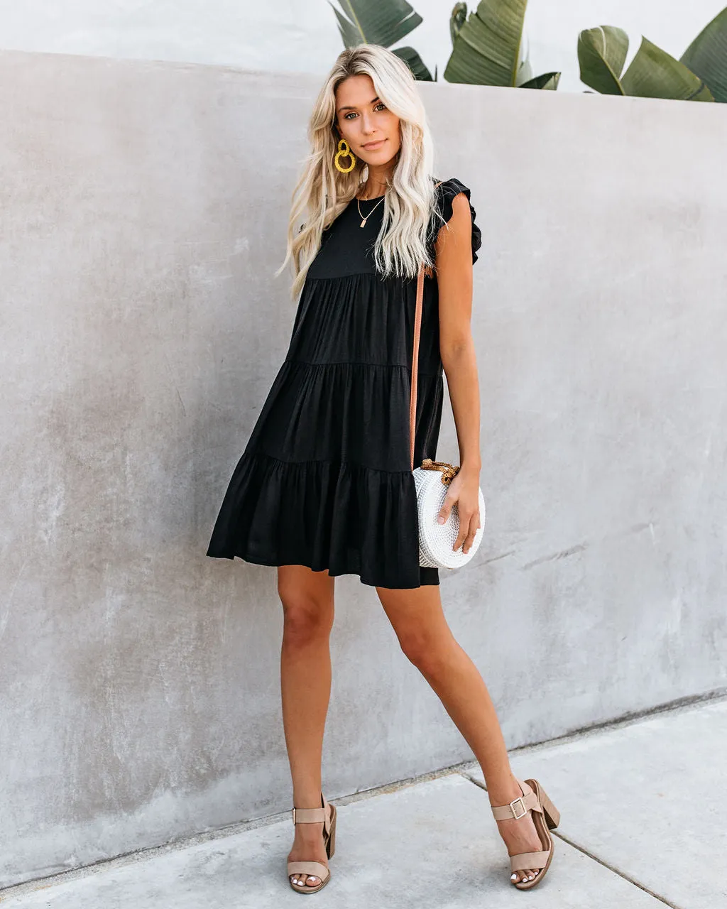 East Coast Pocketed Tiered Babydoll Dress - Black