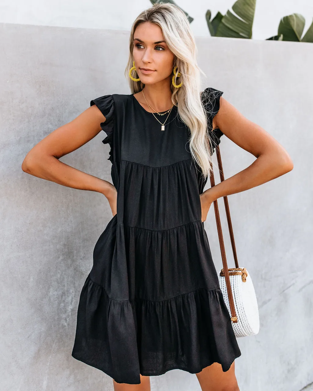 East Coast Pocketed Tiered Babydoll Dress - Black