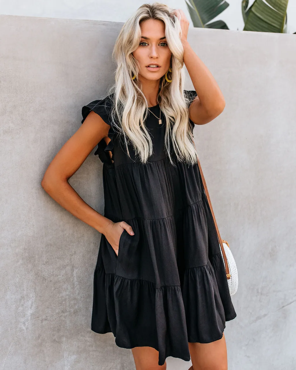 East Coast Pocketed Tiered Babydoll Dress - Black