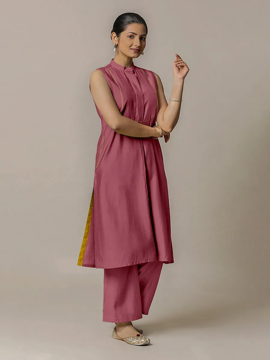 Eira x Rozaana | A Line Kurta w/ Mandarin Collar in Rose Pink | Coords or Only Kurta