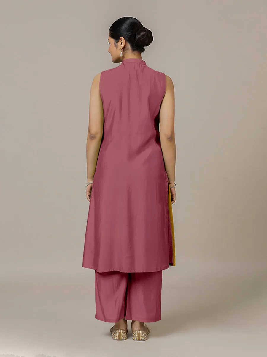 Eira x Rozaana | A Line Kurta w/ Mandarin Collar in Rose Pink | Coords or Only Kurta