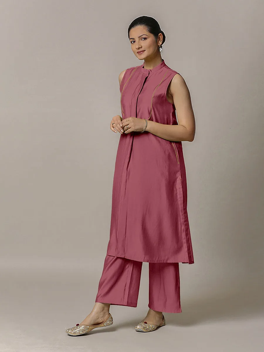 Eira x Rozaana | A Line Kurta w/ Mandarin Collar in Rose Pink | Coords or Only Kurta