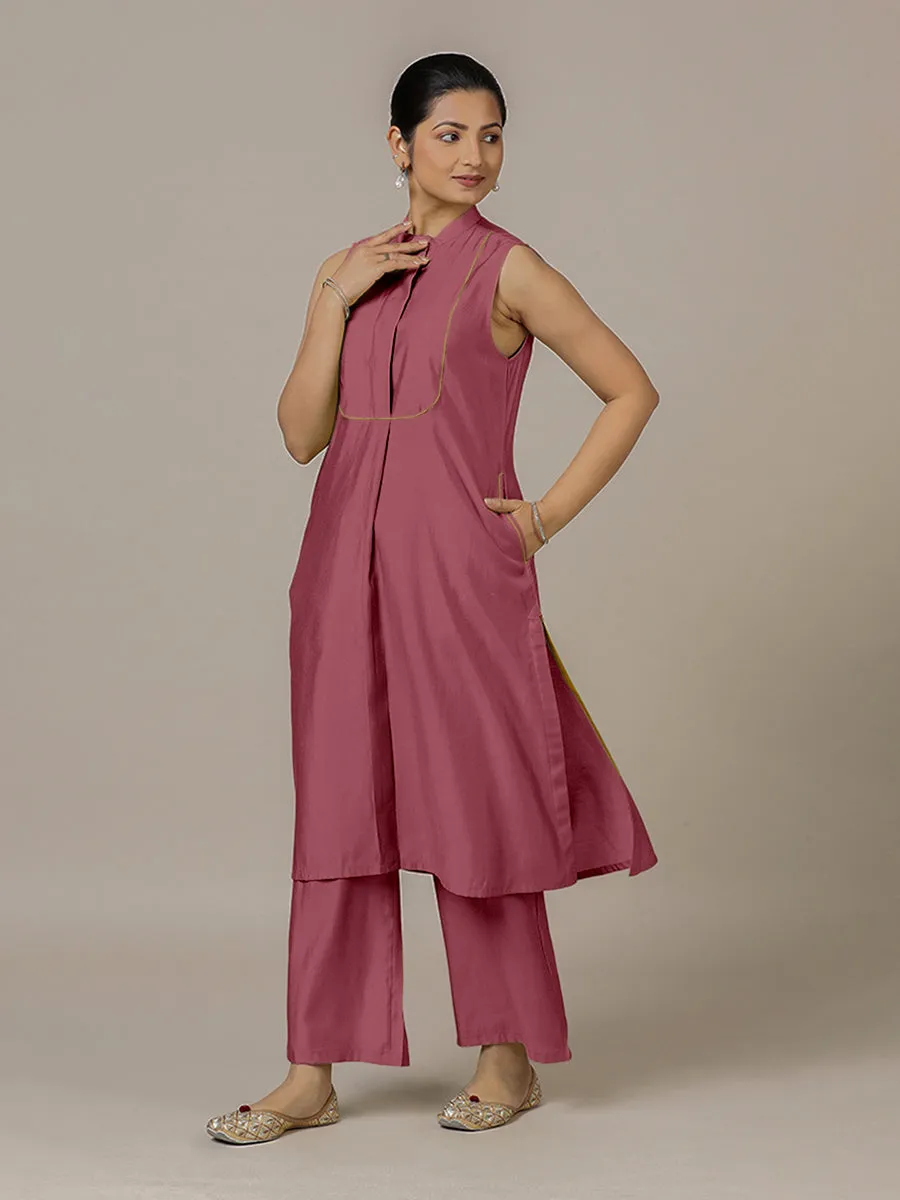 Eira x Rozaana | A Line Kurta w/ Mandarin Collar in Rose Pink | Coords or Only Kurta