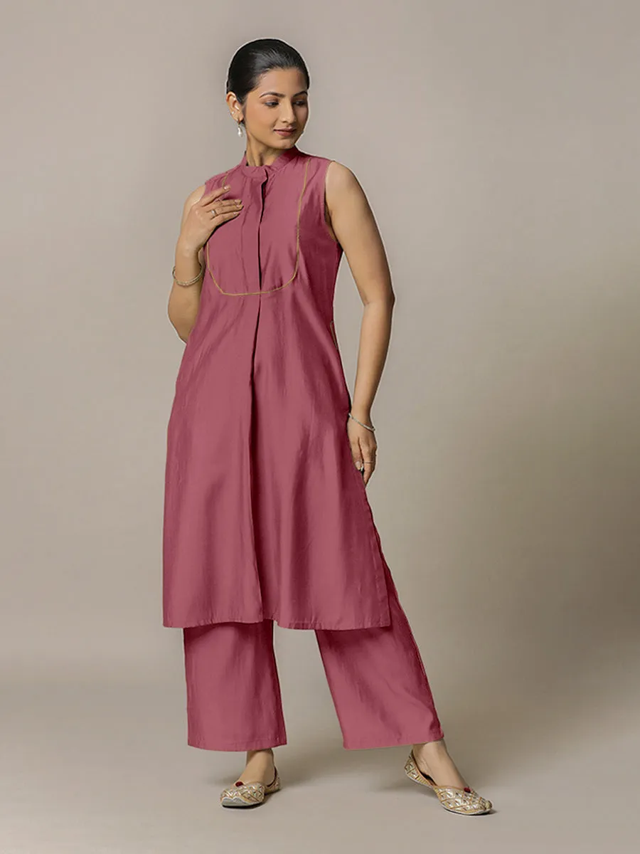 Eira x Rozaana | A Line Kurta w/ Mandarin Collar in Rose Pink | Coords or Only Kurta