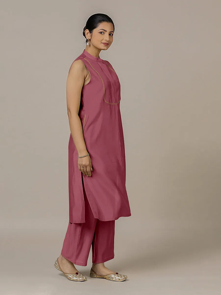 Eira x Rozaana | A Line Kurta w/ Mandarin Collar in Rose Pink | Coords or Only Kurta