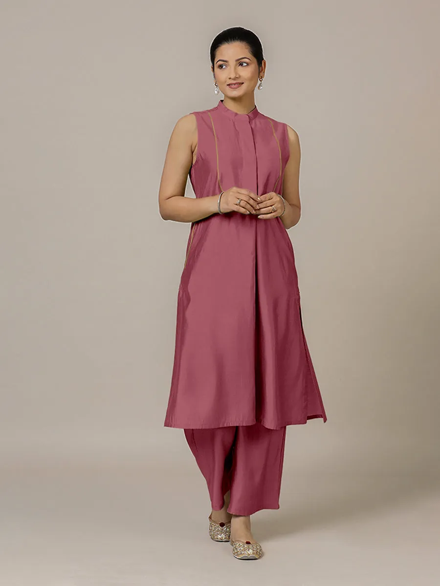 Eira x Rozaana | A Line Kurta w/ Mandarin Collar in Rose Pink | Coords or Only Kurta