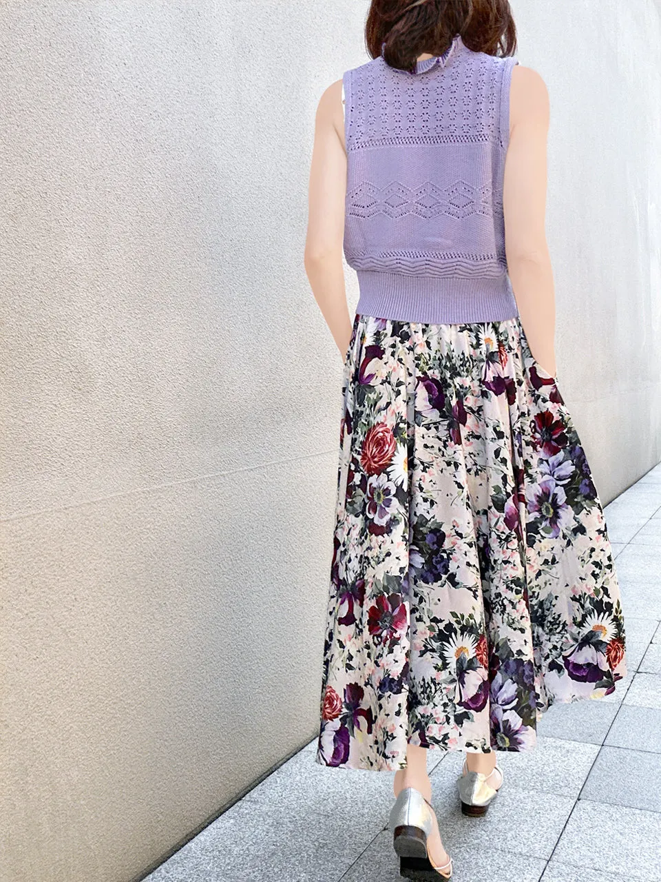 Elegant Multicoloured Floral Banquet Elastic Waist Flare Skirt