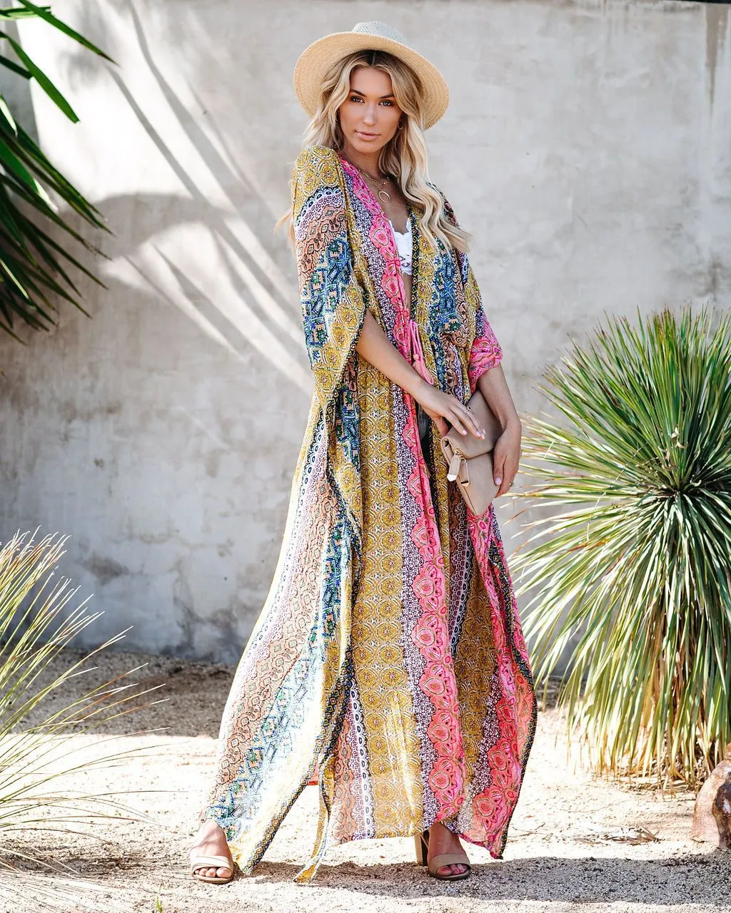 Enticing Patchwork Kimono Maxi Dress