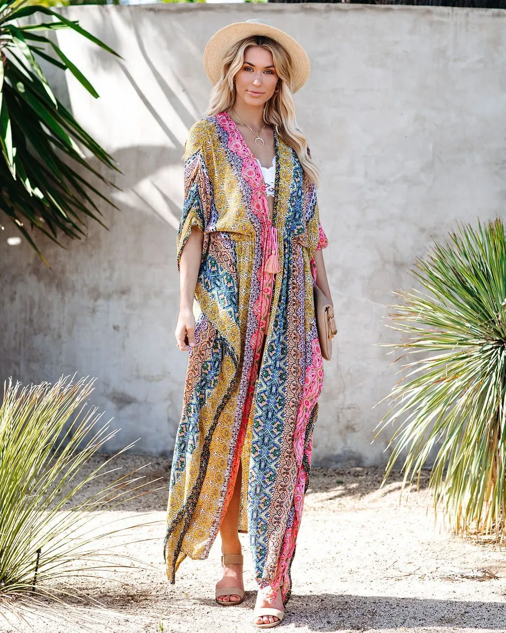 Enticing Patchwork Kimono Maxi Dress