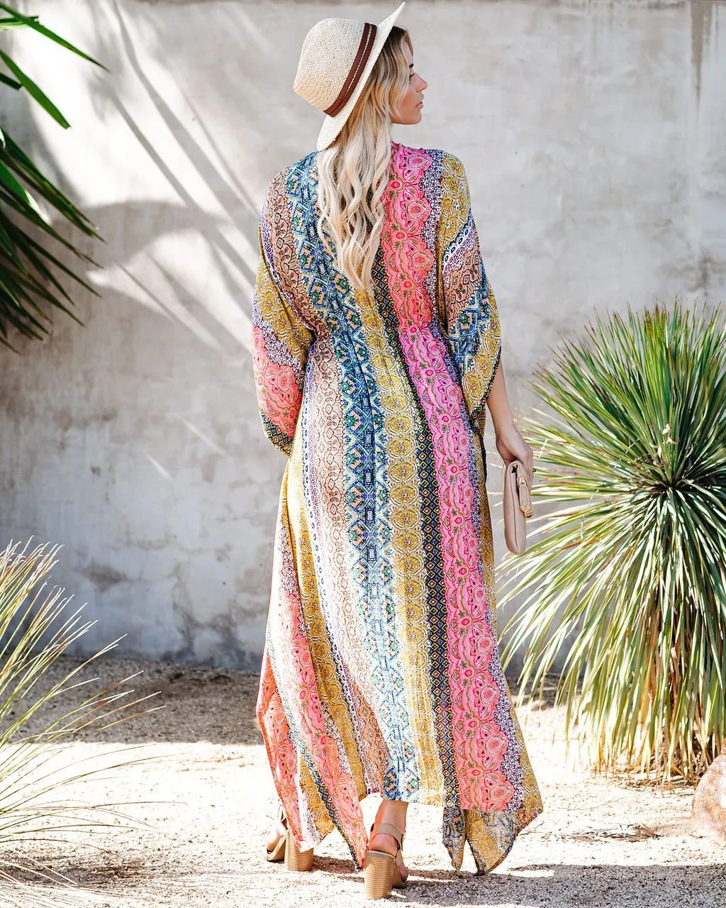 Enticing Patchwork Kimono Maxi Dress