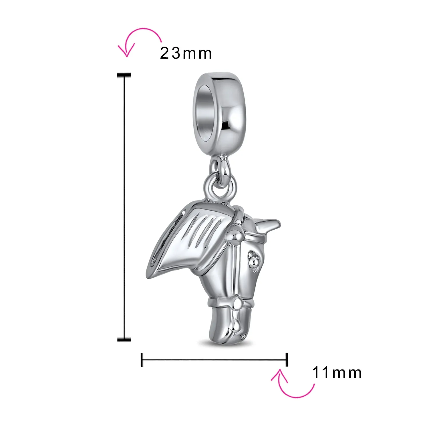 Equestrian Helmet Western Horse Horseshoe Dangle Charm Bead 925 Silver