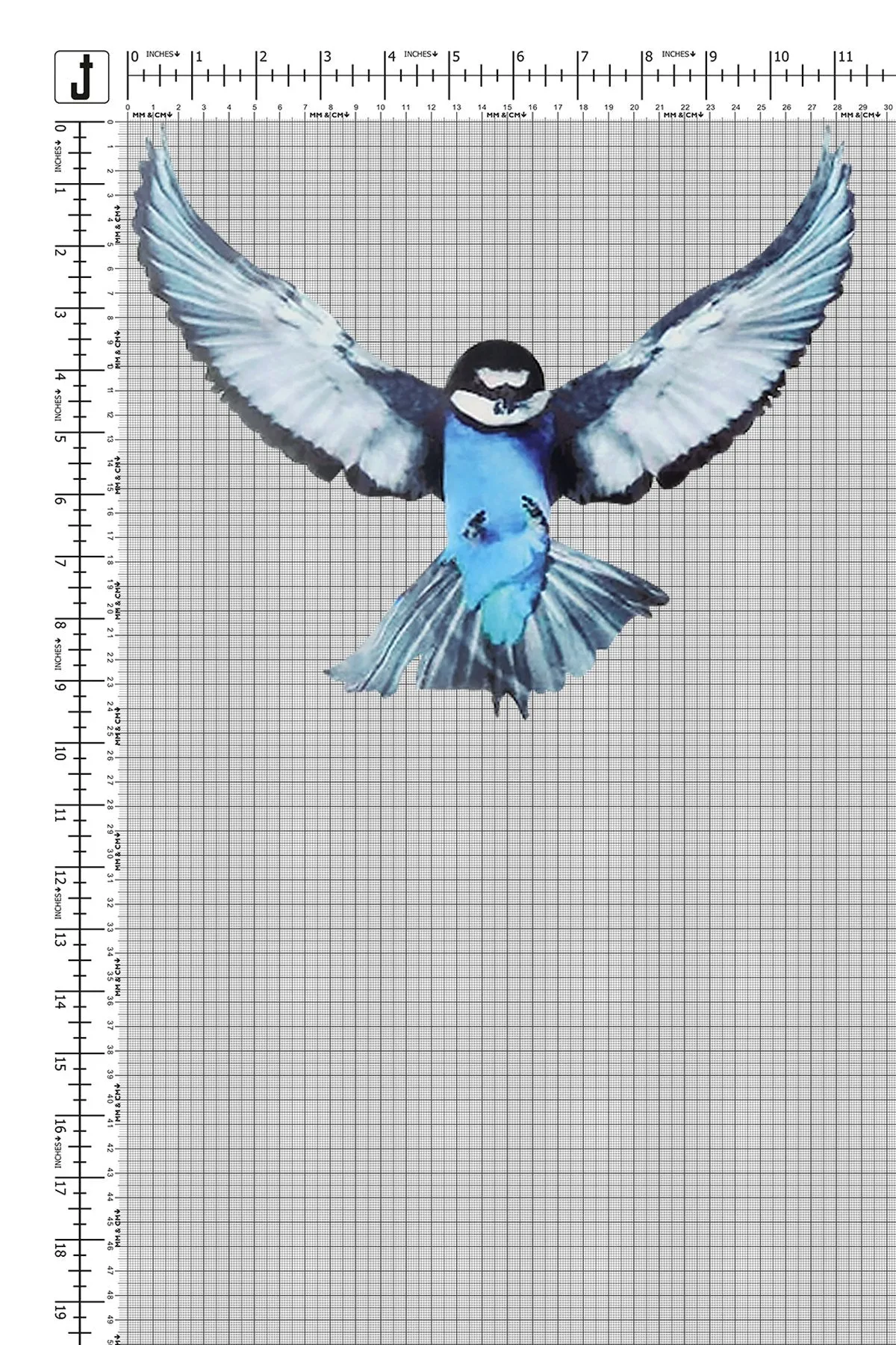 Ferocious Blue Bird Digital Print Patch