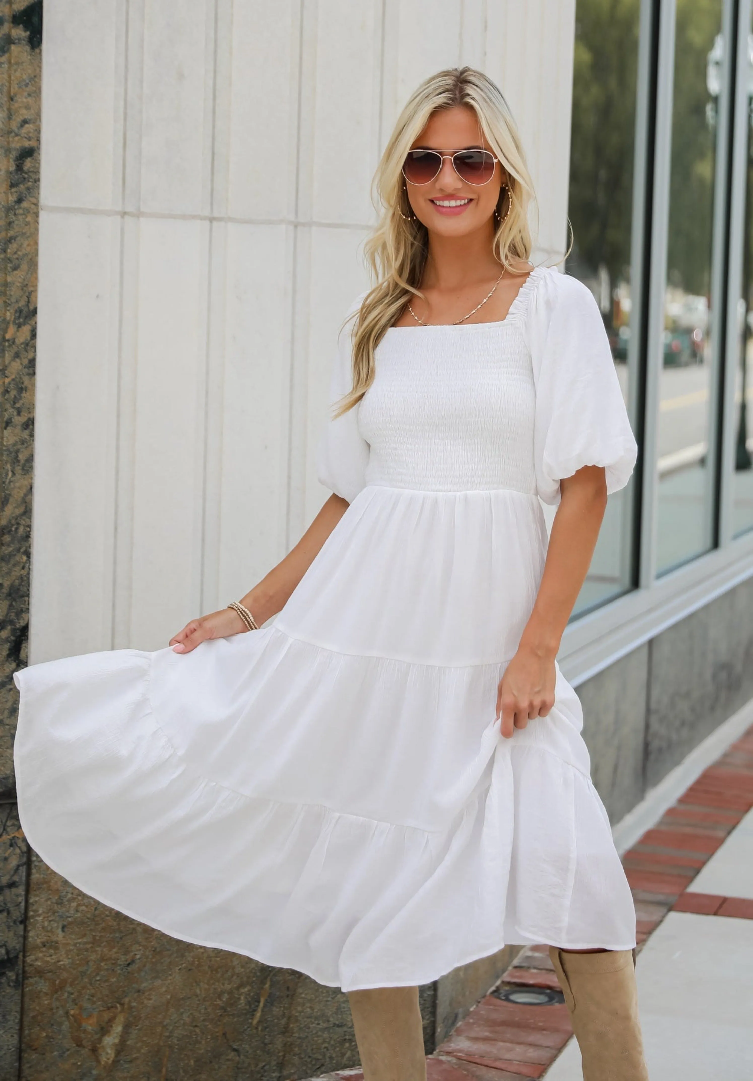 FINAL SALE - Bubbly Beauty White Tiered Midi Dress