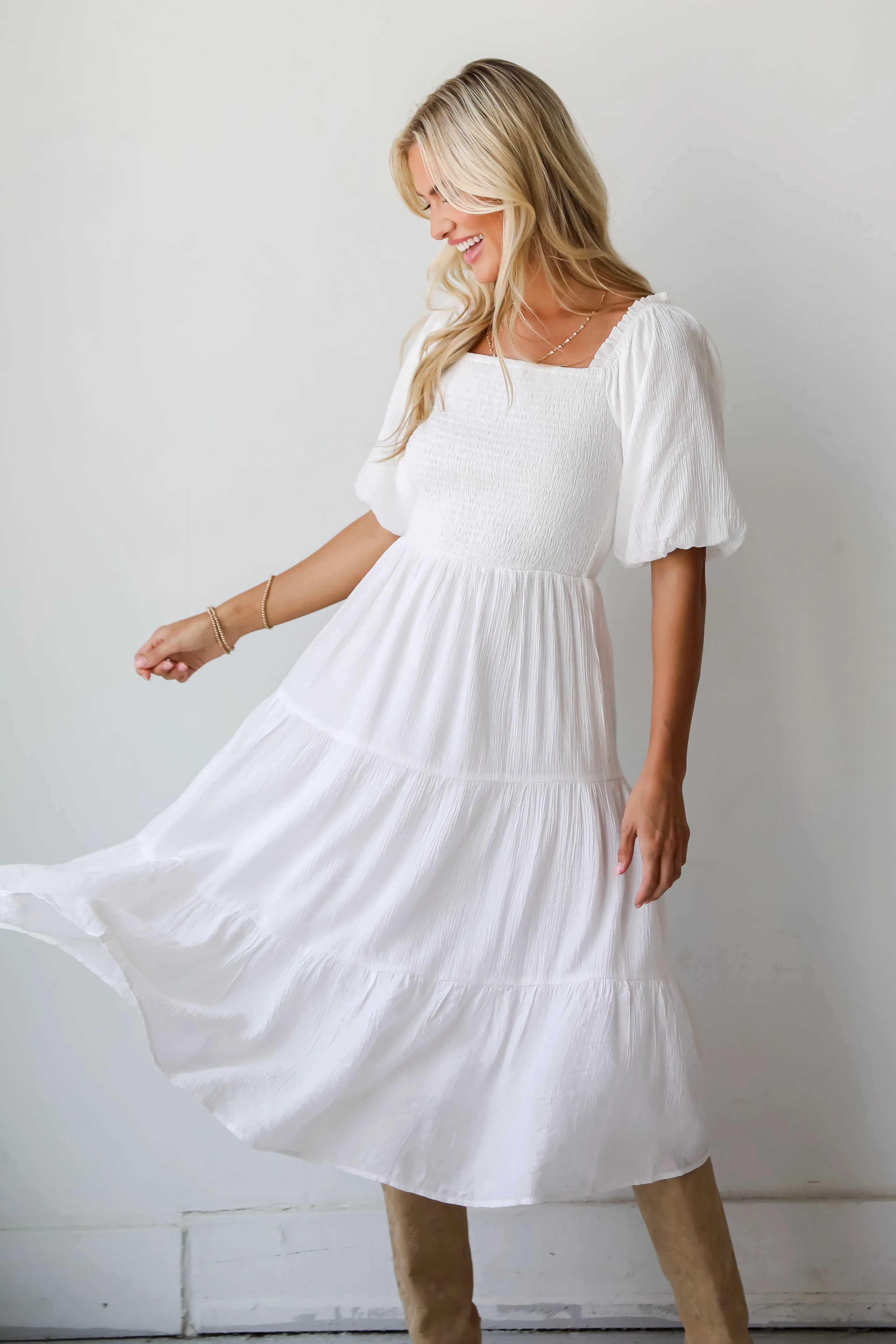 FINAL SALE - Bubbly Beauty White Tiered Midi Dress