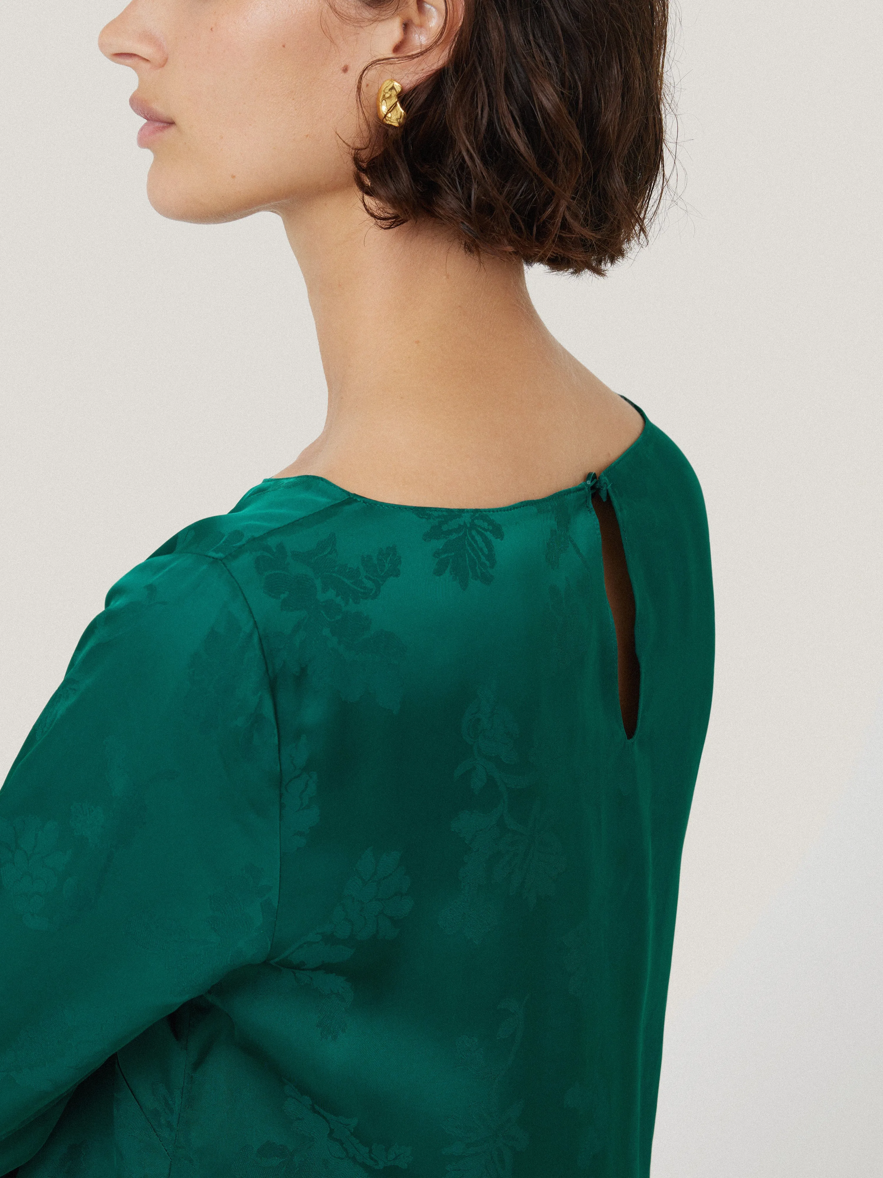 Floral Jacquard Boat Neck Top | Green