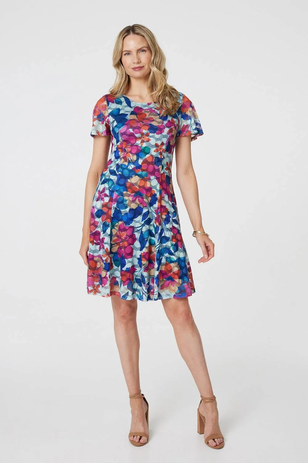 Floral Layered Angel Sleeve Short Dress