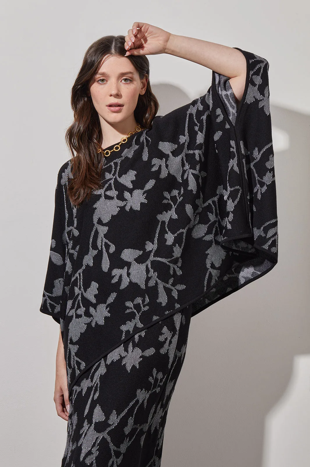 Floral Poncho - Jacquard Soft Knit