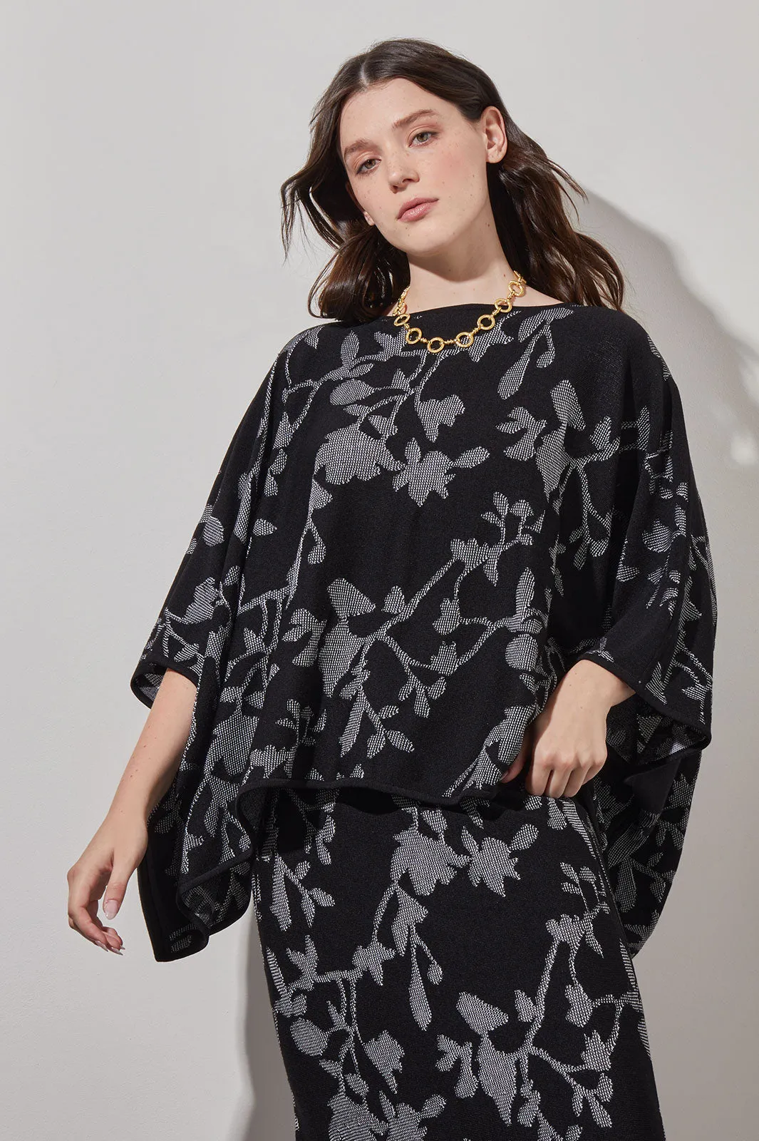 Floral Poncho - Jacquard Soft Knit