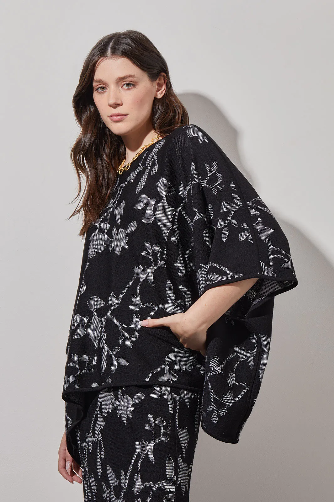 Floral Poncho - Jacquard Soft Knit