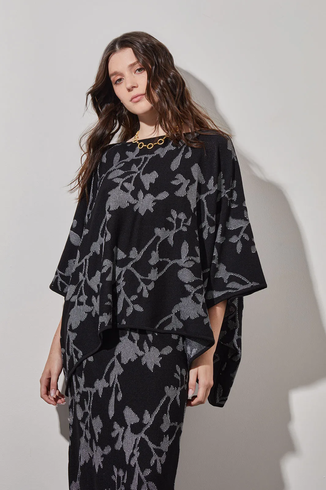 Floral Poncho - Jacquard Soft Knit