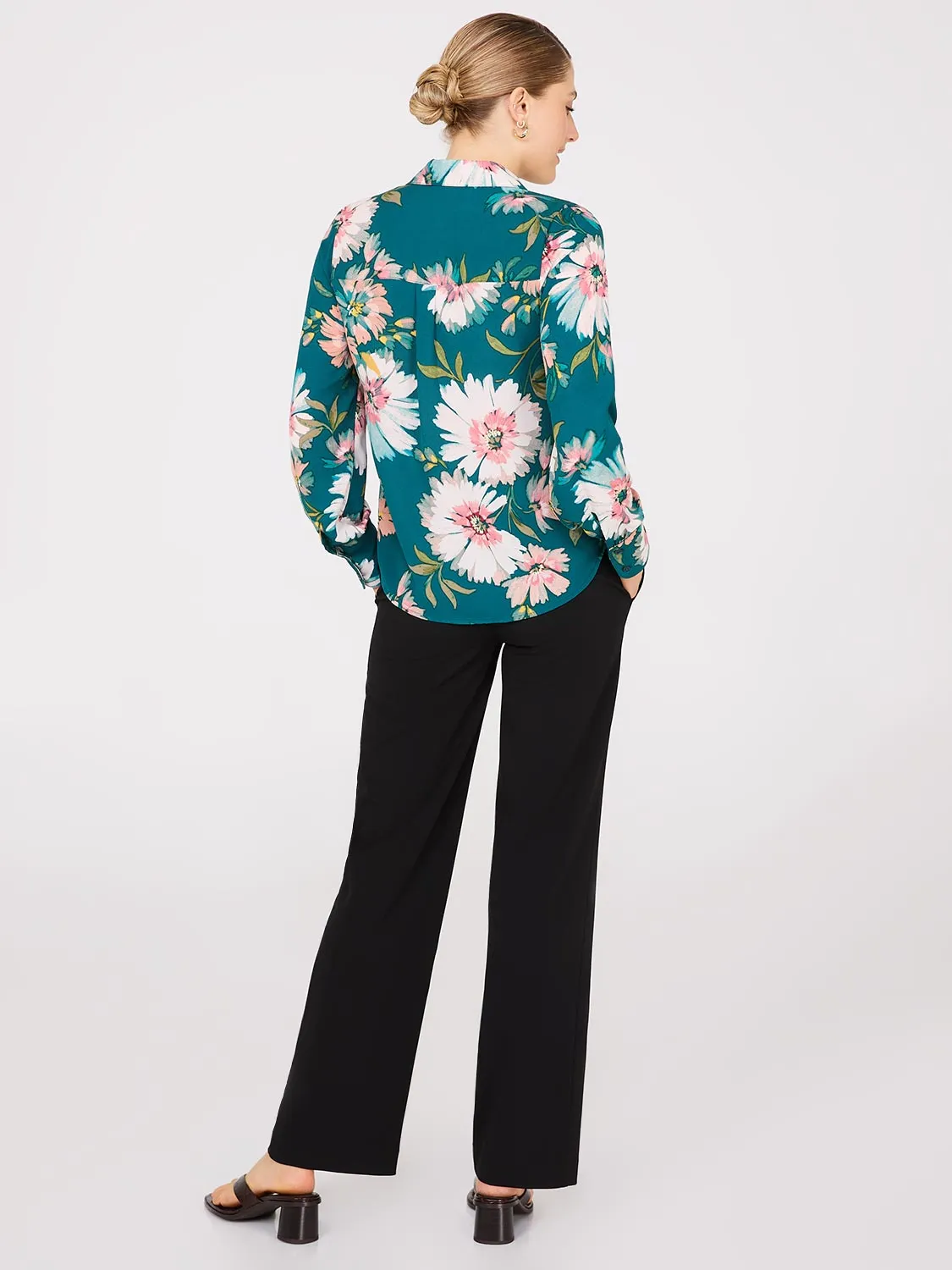 Floral Print Chiffon Button-Front Blouse