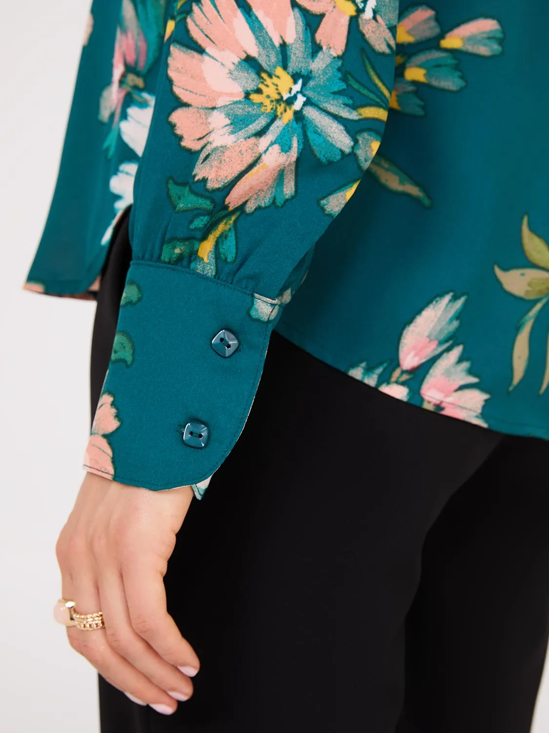 Floral Print Chiffon Button-Front Blouse