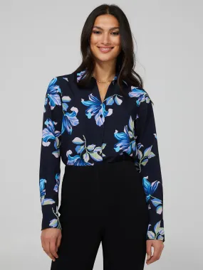 Floral Print Chiffon Split Neck Button-Front Blouse