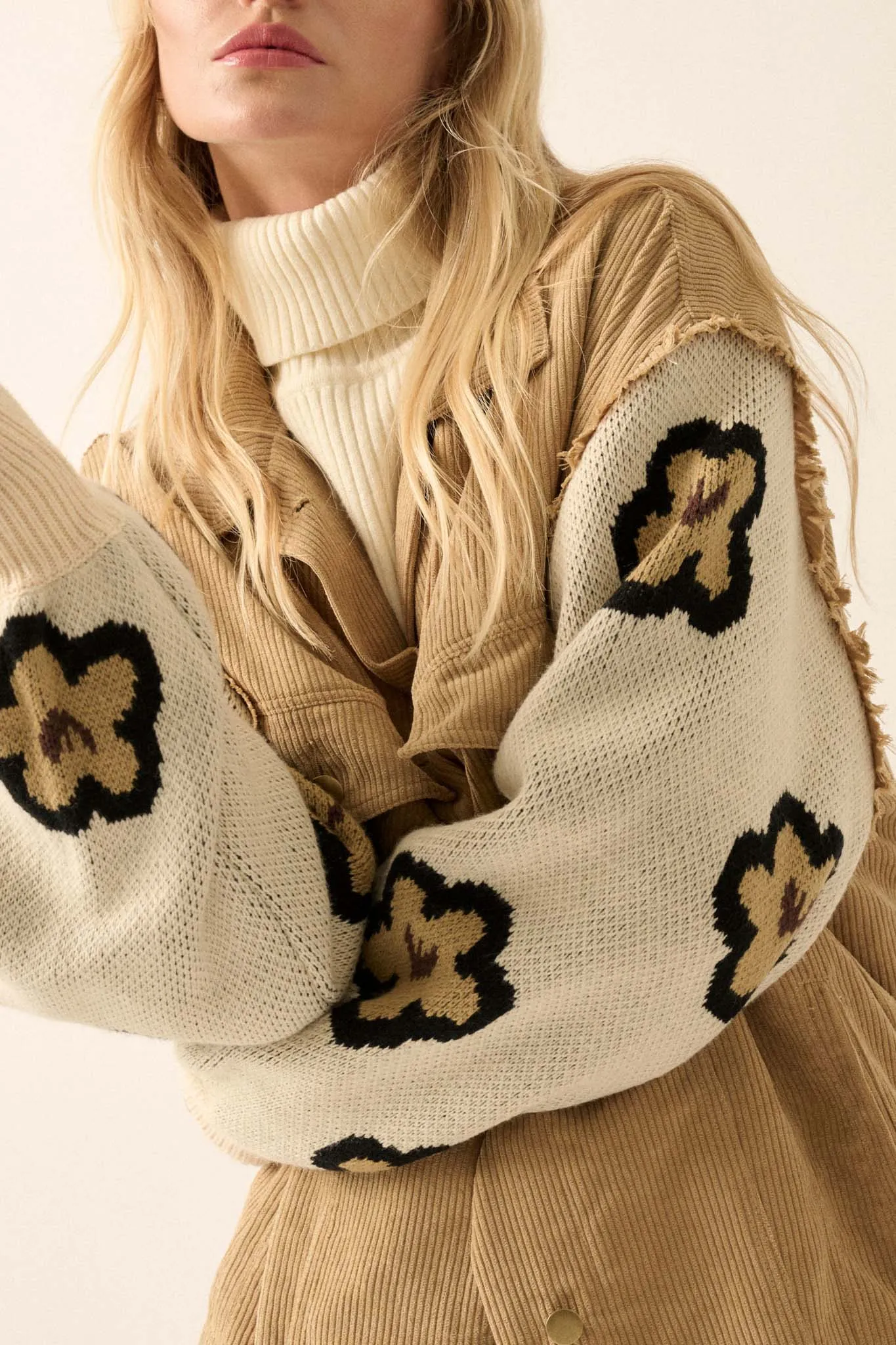 Flower and Furrow Sweater-Sleeve Corduroy Jacket