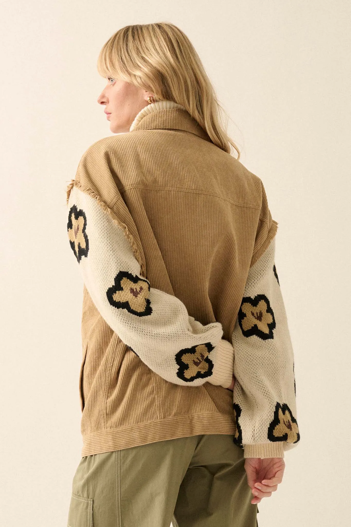 Flower and Furrow Sweater-Sleeve Corduroy Jacket