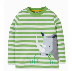 Frugi Discovery Applique Top - Kiwi Stripe / Rhino