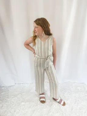 Girl's Sleeveless Striped Jumpsuit