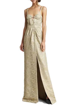 Gold Metallic Lace Keyhole Gown