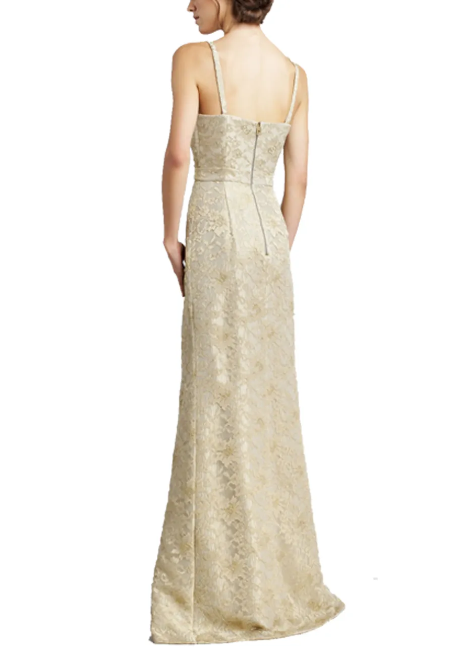 Gold Metallic Lace Keyhole Gown