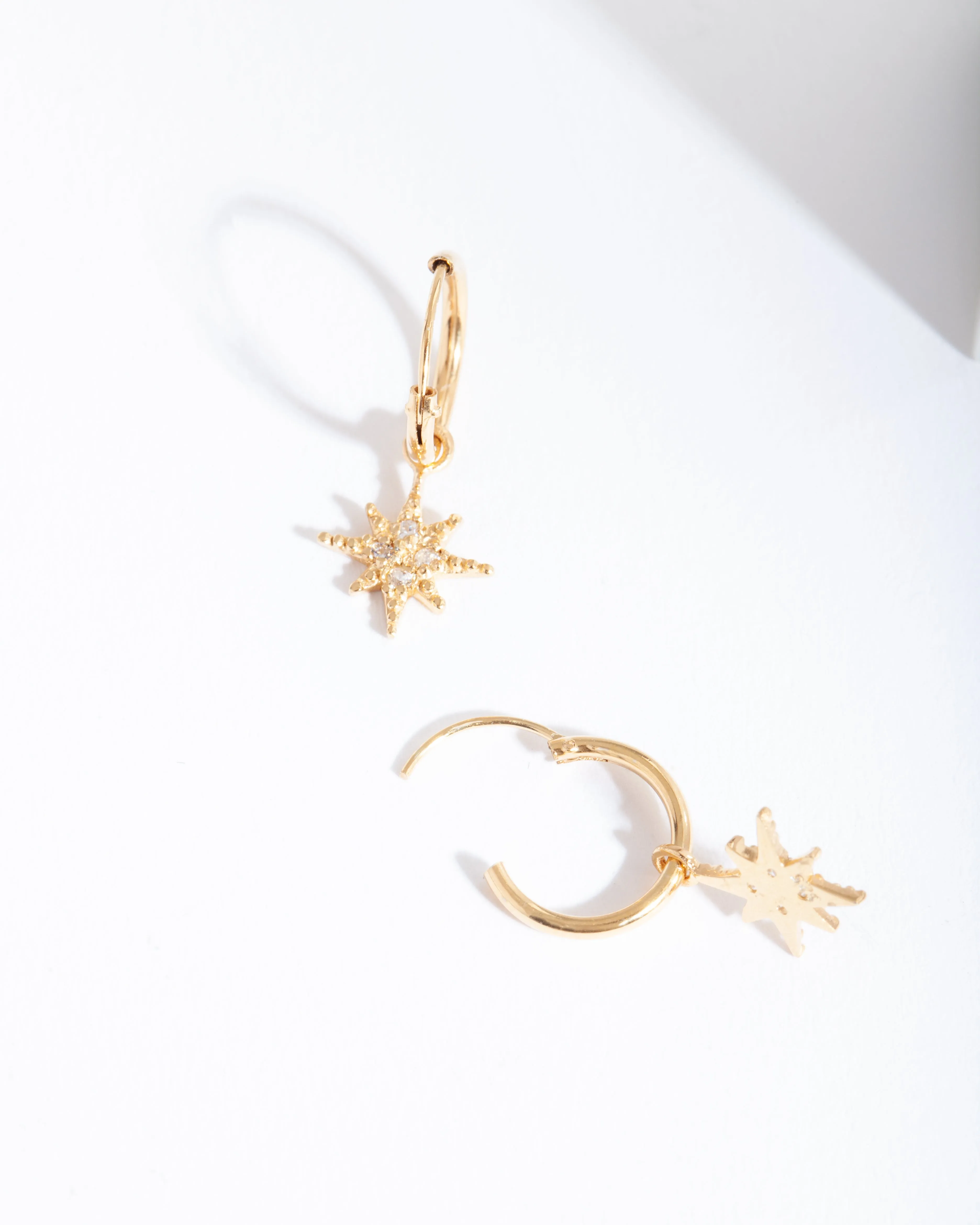 Gold Plated Sterling Silver Star Huggie Earrings