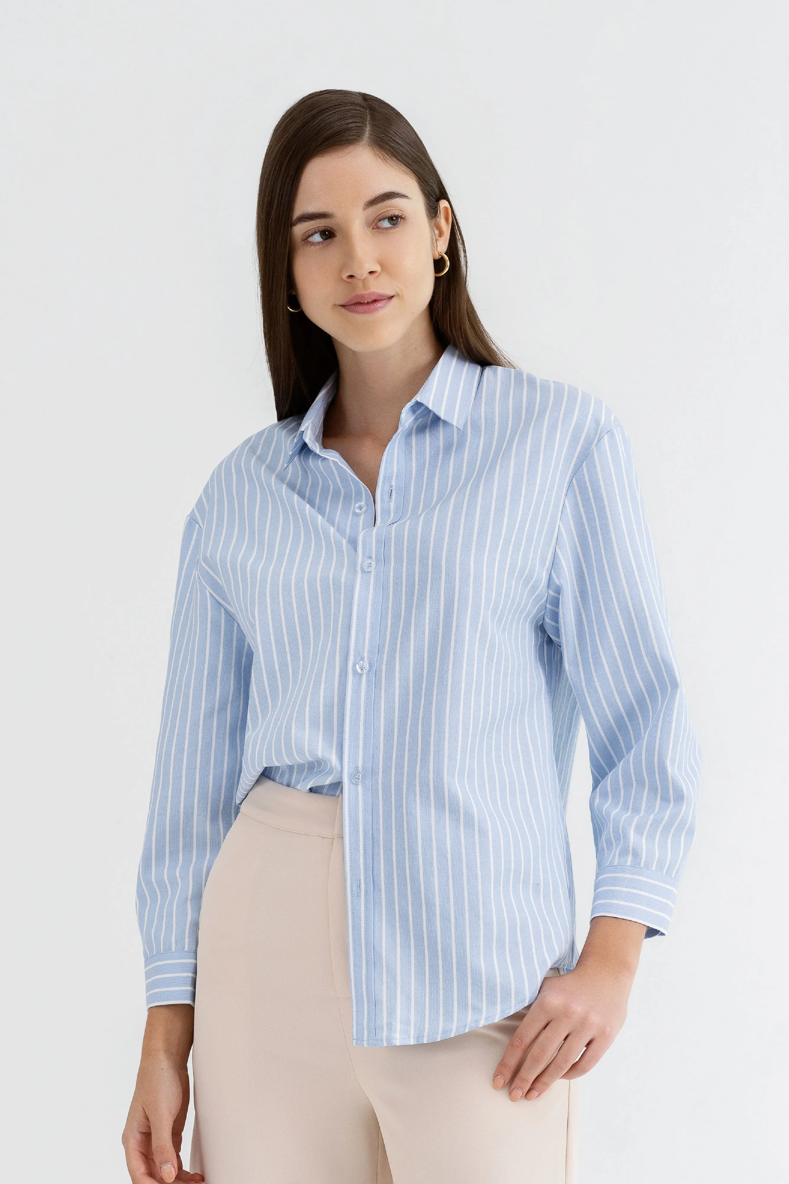 Gwyneth Striped Buttoned Down Shirt in Maya Blue