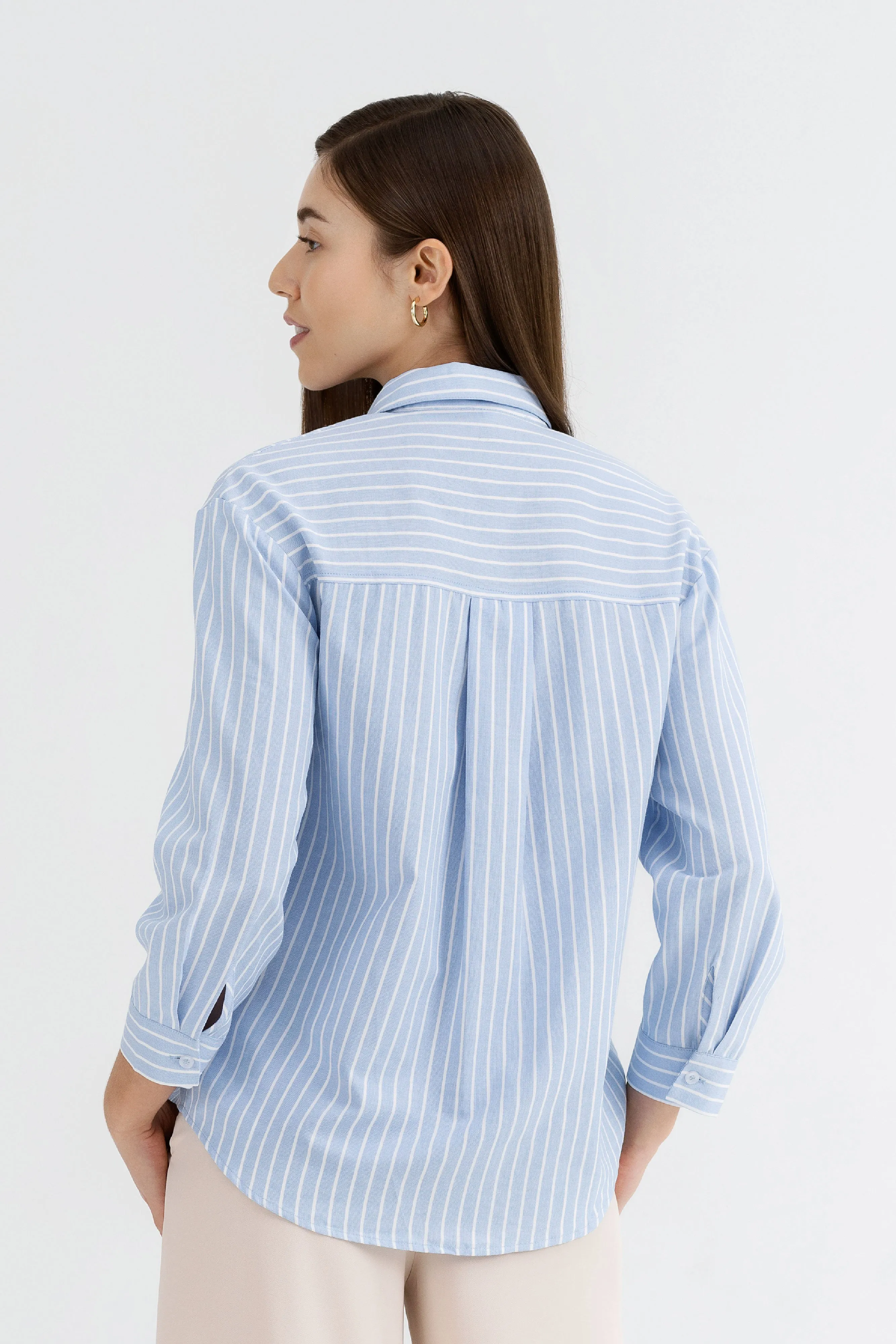 Gwyneth Striped Buttoned Down Shirt in Maya Blue