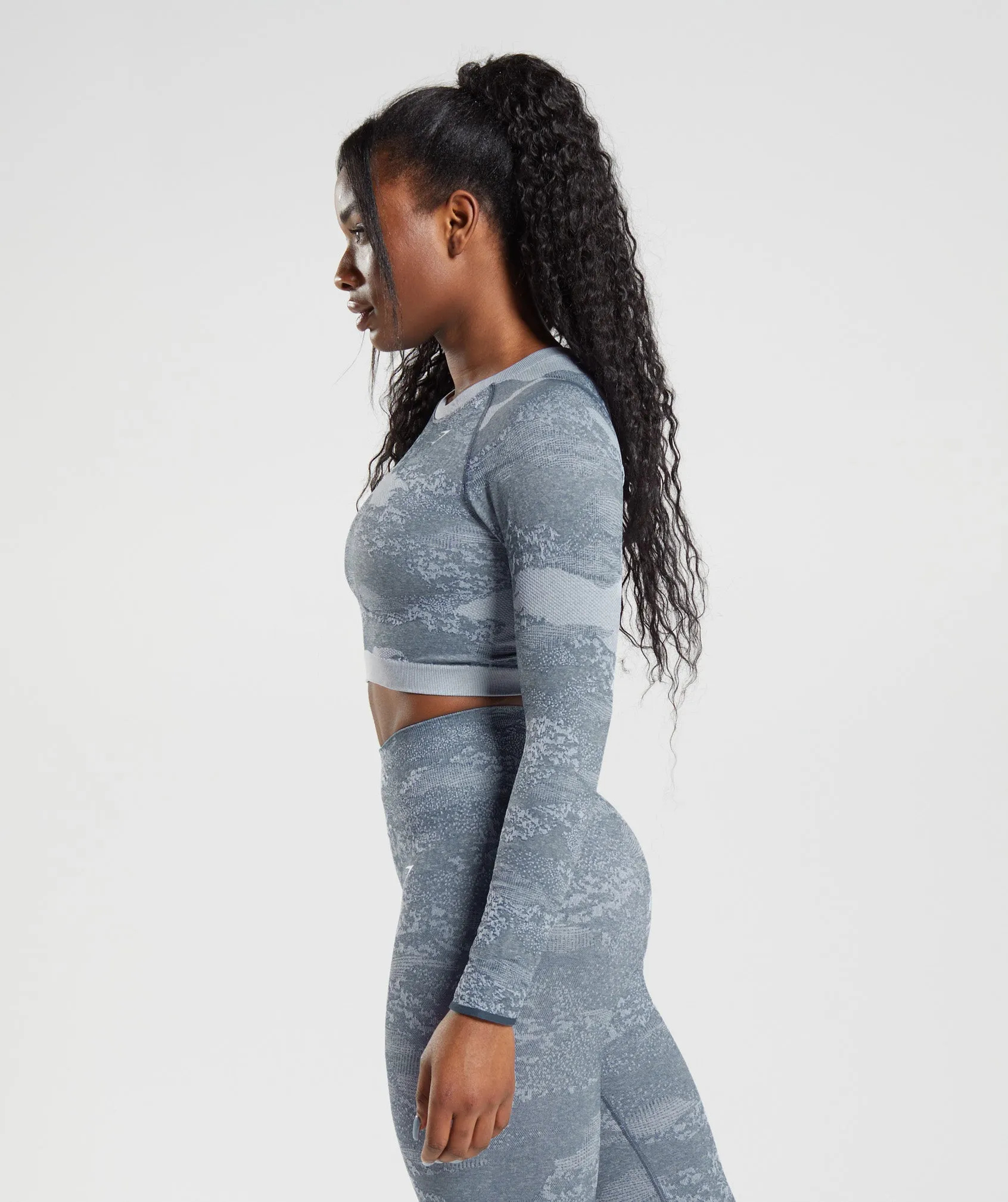 Gymshark Adapt Camo Seamless Lace Up Back Top - Lava |  River Stone Grey/Evening Blue