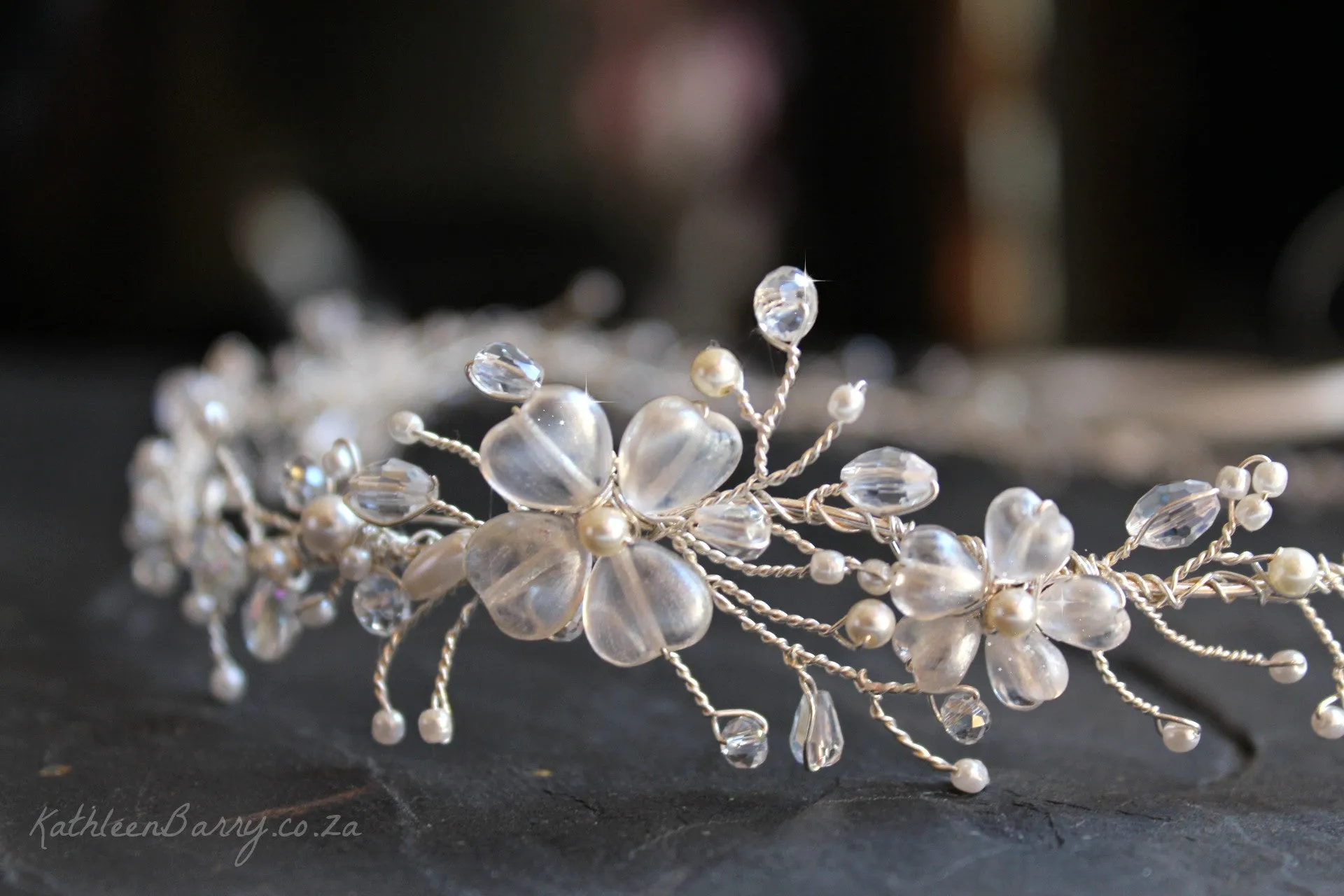 Hailey Bridal headband, wreath, delicate floral crystal and pearl, hair vine, crown