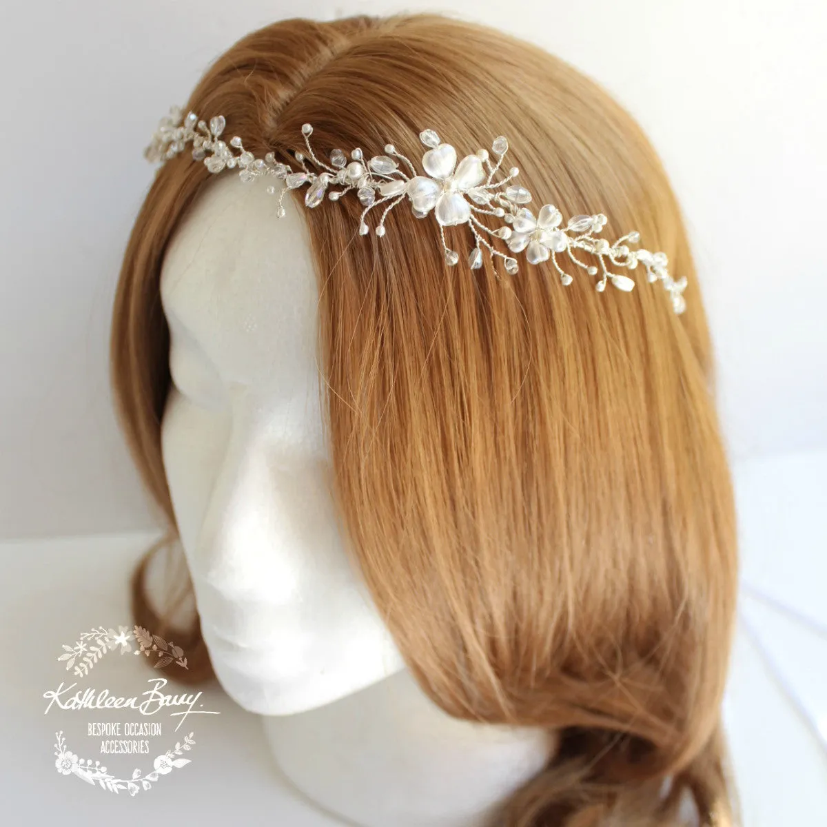 Hailey Bridal headband, wreath, delicate floral crystal and pearl, hair vine, crown