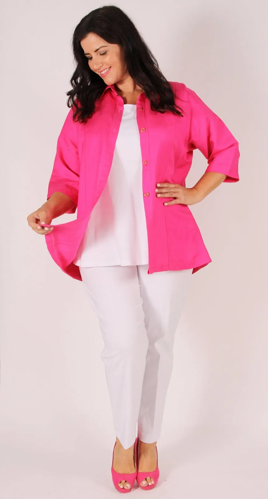 Hastings Linen Blend Blouse Fuchsia