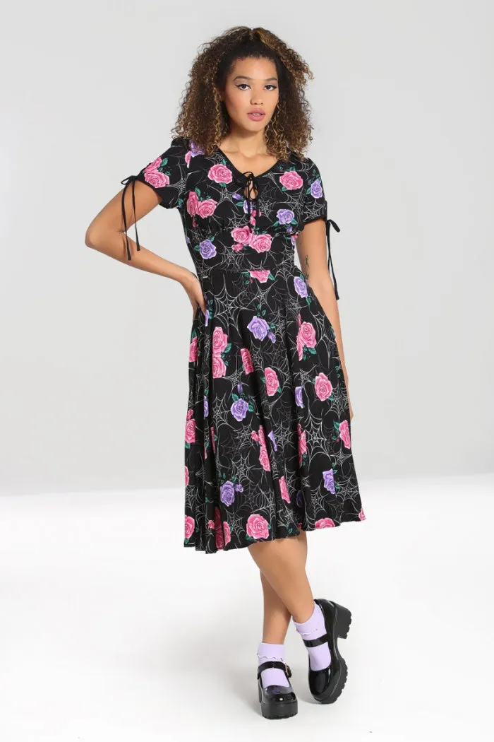 Hell Bunny Eloise Mid Dress Floral Print with Webs